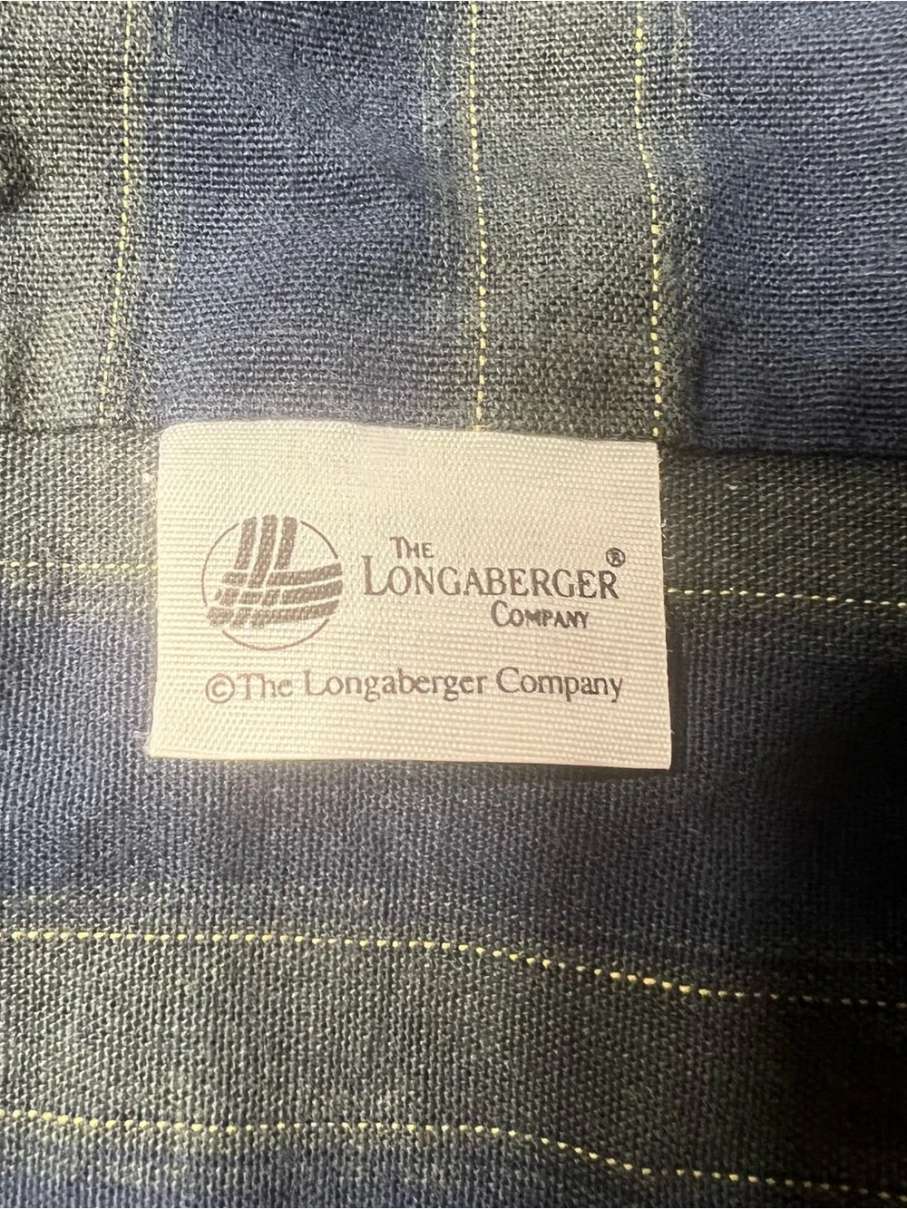 Longaberger Navy and Green Members Stripe 9x13 Ruffled Basket Liner